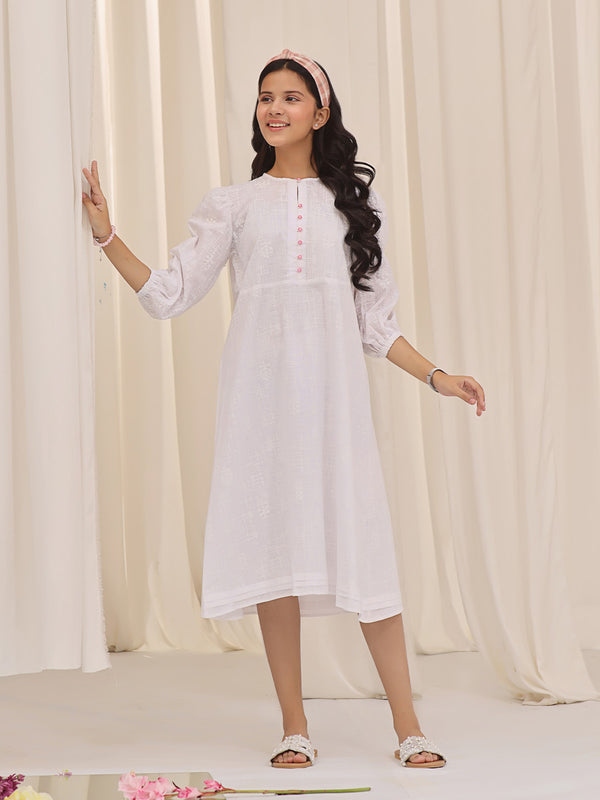 1Pc Printed Pret Kurti Cotton White - OGKT-2310005