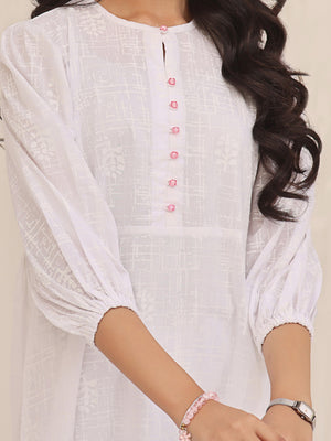 1Pc Printed Pret Kurti Cotton White - OGKT-2310005