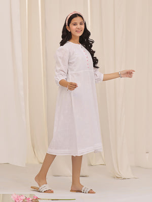 1Pc Printed Pret Kurti Cotton White - OGKT-2310005