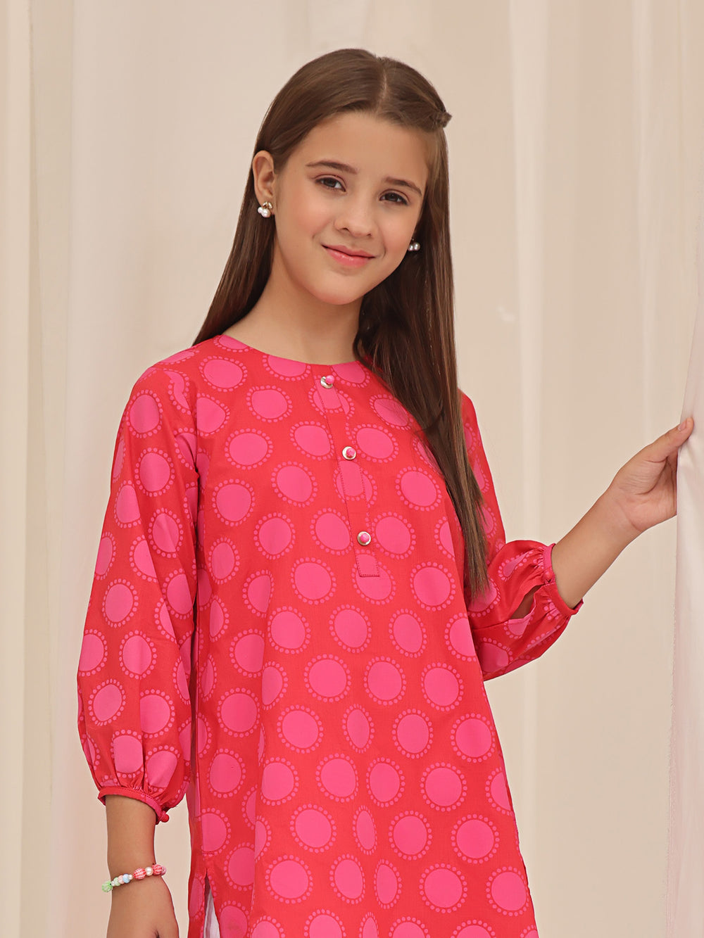 1Pc Printed Pret Kurti Cotton Dark Orange - OGKT-2310006