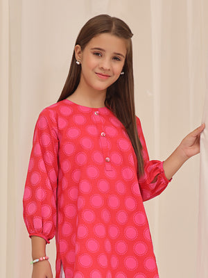 1Pc Printed Pret Kurti Cotton Dark Orange - OGKT-2310006