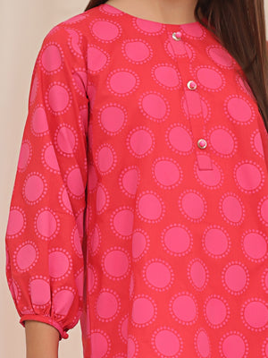 1Pc Printed Pret Kurti Cotton Dark Orange - OGKT-2310006