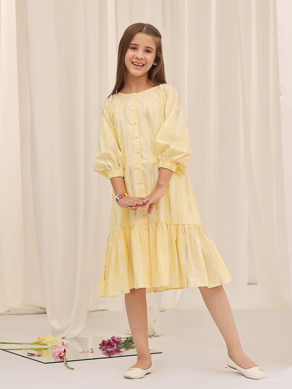 1Pc Printed Pret Kurti Cotton Yellow - OGKT-2310007