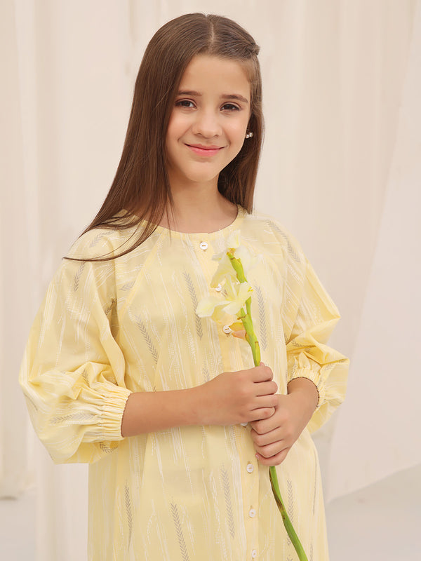 1Pc Printed Pret Kurti Cotton Yellow - OGKT-2310007