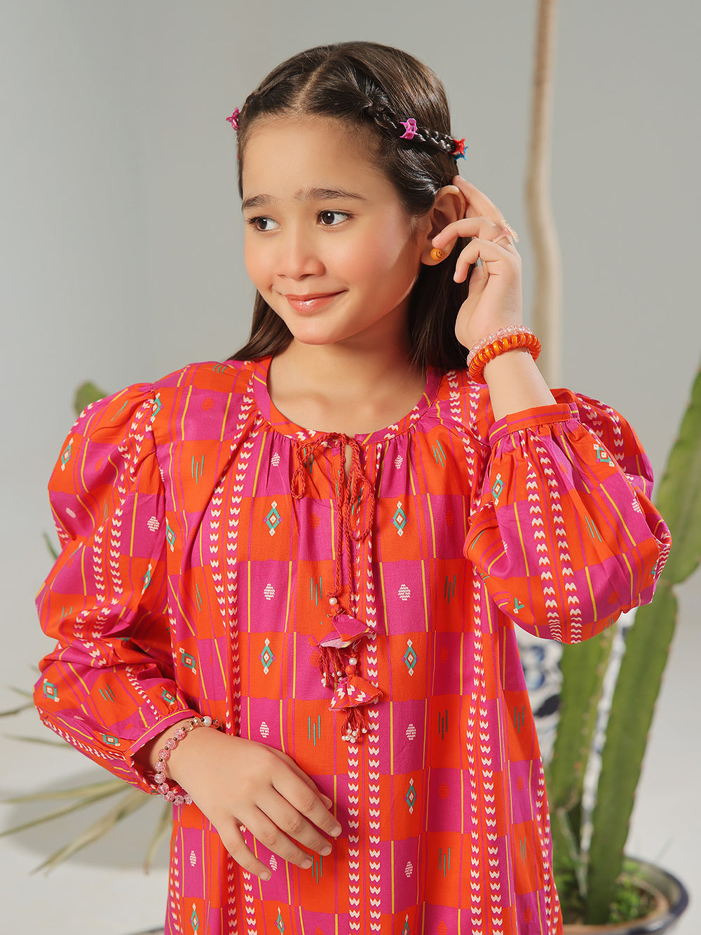 1Pc Printed Pret Kurti Lawn Orange - OGKT-2403003