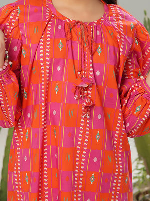 1Pc Printed Pret Kurti Lawn Orange - OGKT-2403003