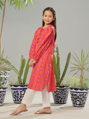 1Pc Printed Pret Kurti Lawn Orange - OGKT-2403003