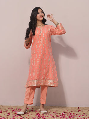 1Pc Printed Pret Kurti Jacquard Orange - OGKTG-2303025-1