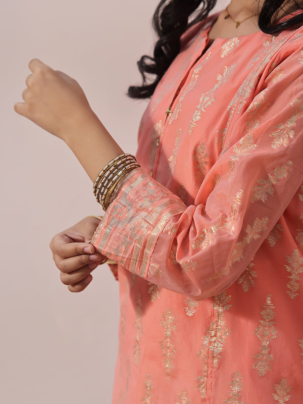 1Pc Printed Pret Kurti Jacquard Orange - OGKTG-2303025-1