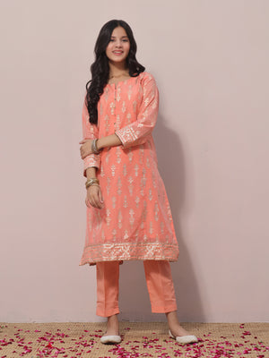 1Pc Printed Pret Kurti Jacquard Orange - OGKTG-2303025-1