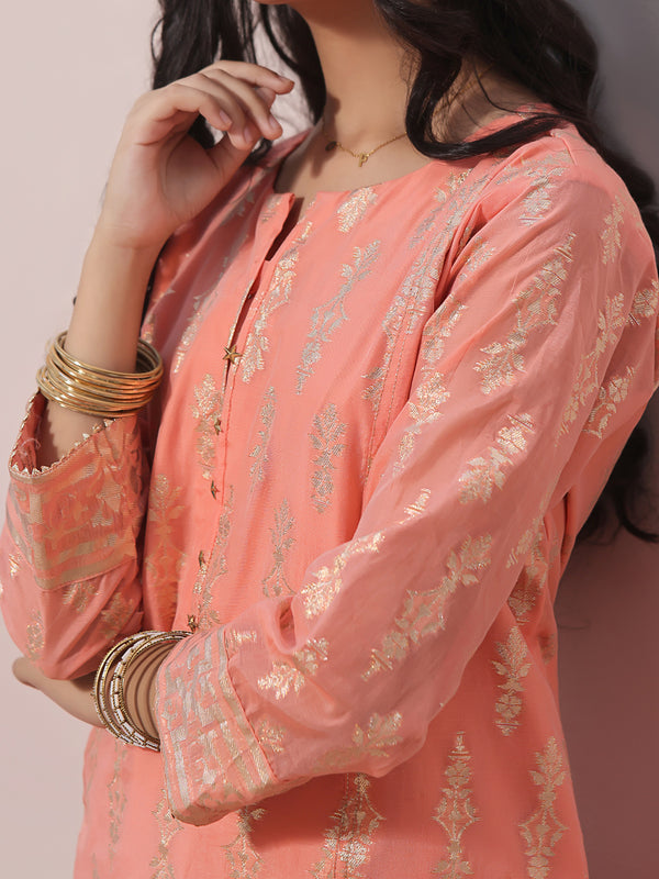 1Pc Printed Pret Kurti Jacquard Orange - OGKTG-2303025-1