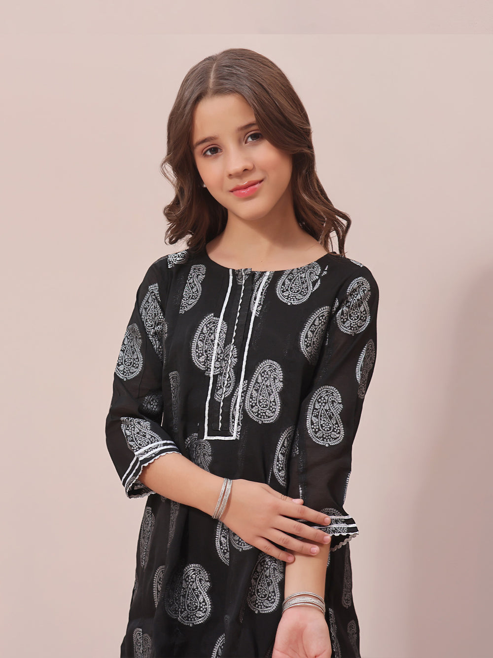 1Pc Printed Pret Kurti Jacquard Black - OGKTG-23035