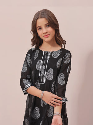 1Pc Printed Pret Kurti Jacquard Black - OGKTG-23035