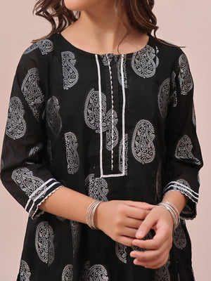 1Pc Printed Pret Kurti Jacquard Black - OGKTG-23035