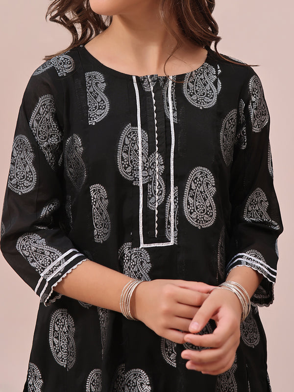 1Pc Printed Pret Kurti Jacquard Black - OGKTG-23035