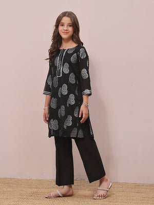 1Pc Printed Pret Kurti Jacquard Black - OGKTG-23035