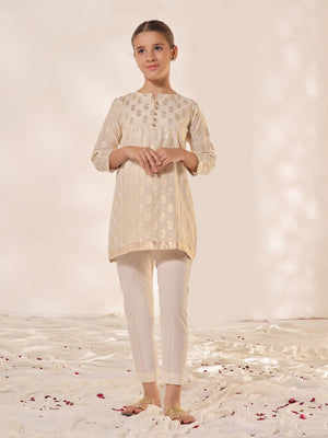 1Pc Printed Pret Kurti Jacquard Cream - OGKTG-23036