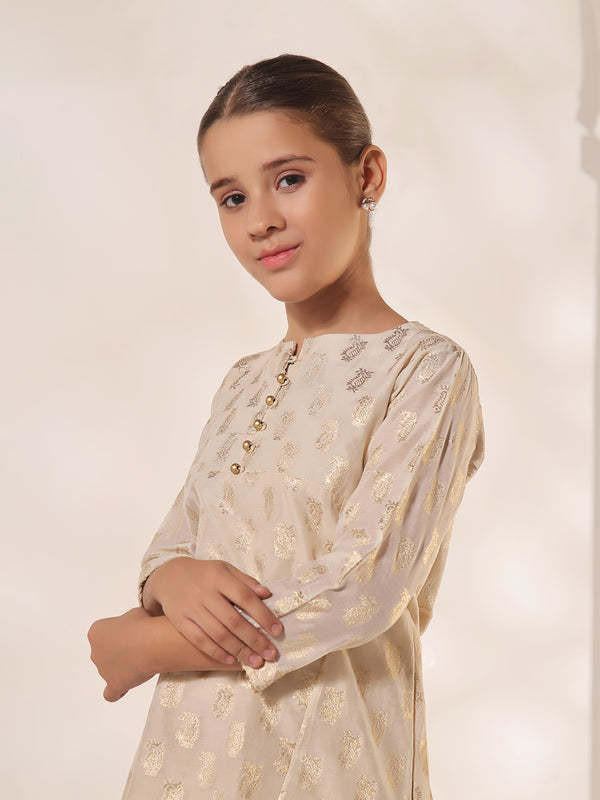 1Pc Printed Pret Kurti Jacquard Cream - OGKTG-23036