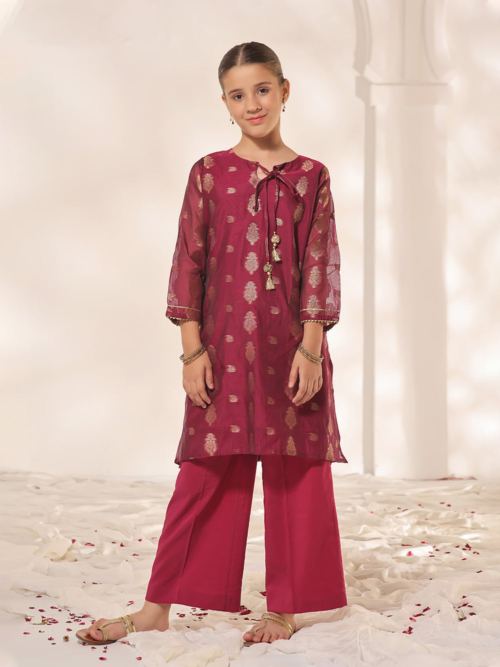 1Pc Printed Pret Kurti Jacquard Magenta - OGKTG-23060