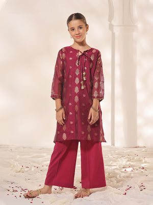 1Pc Printed Pret Kurti Jacquard Magenta - OGKTG-23060