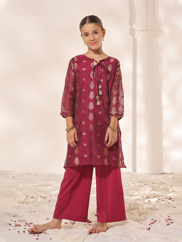 1Pc Printed Pret Kurti Jacquard Magenta - OGKTG-23060