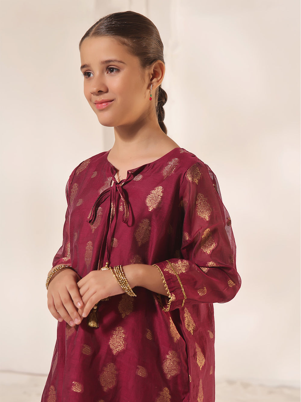 1Pc Printed Pret Kurti Jacquard Magenta - OGKTG-23060