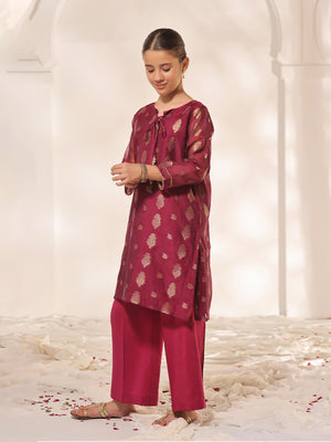 1Pc Printed Pret Kurti Jacquard Magenta - OGKTG-23060