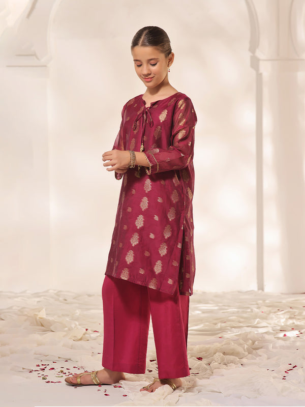 1Pc Printed Pret Kurti Jacquard Magenta - OGKTG-23060