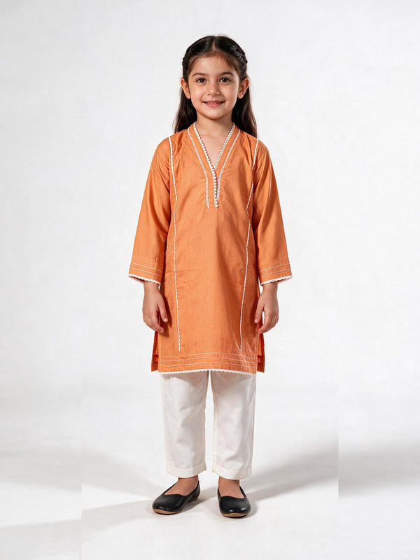 2Pc Dyed Pret Shirt Trouser Cotton Silk Orange - OG2PG-25035
