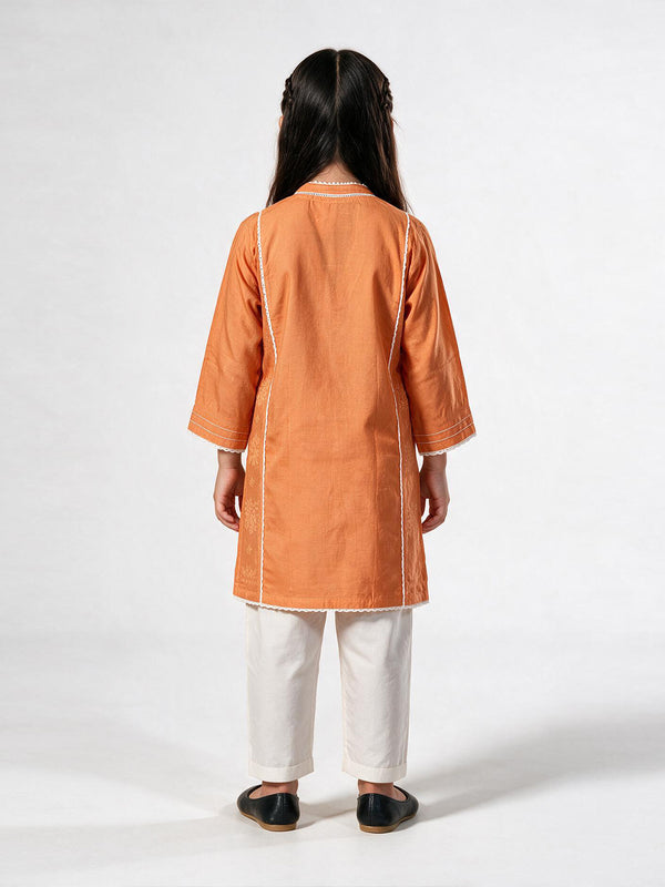2Pc Dyed Pret Shirt Trouser Cotton Silk Orange - OG2PG-25035
