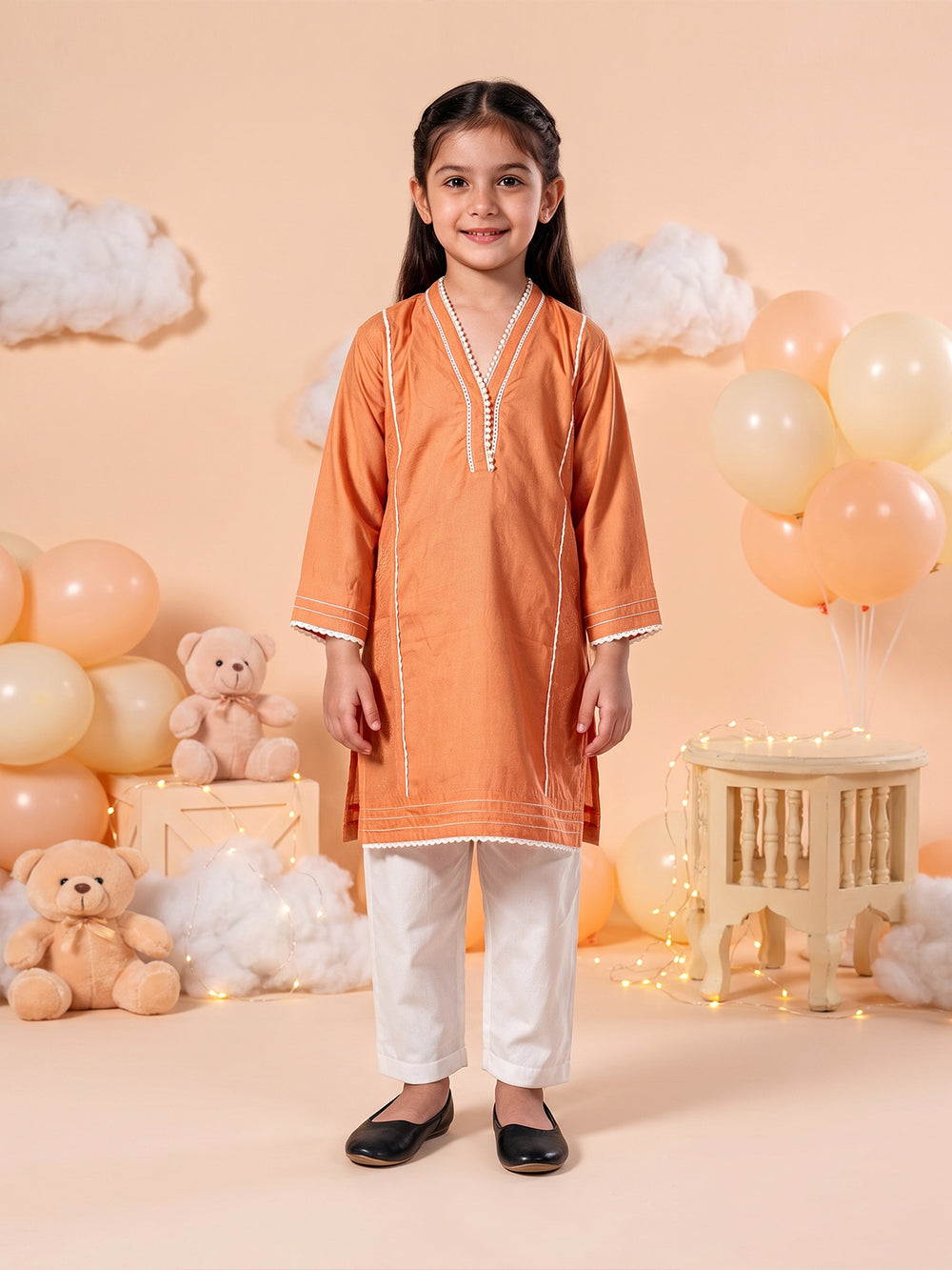 2Pc Dyed Pret Shirt Trouser Cotton Silk Orange - OG2PG-25035