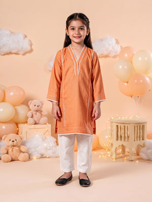 2Pc Dyed Pret Shirt Trouser Cotton Silk Orange - OG2PG-25035