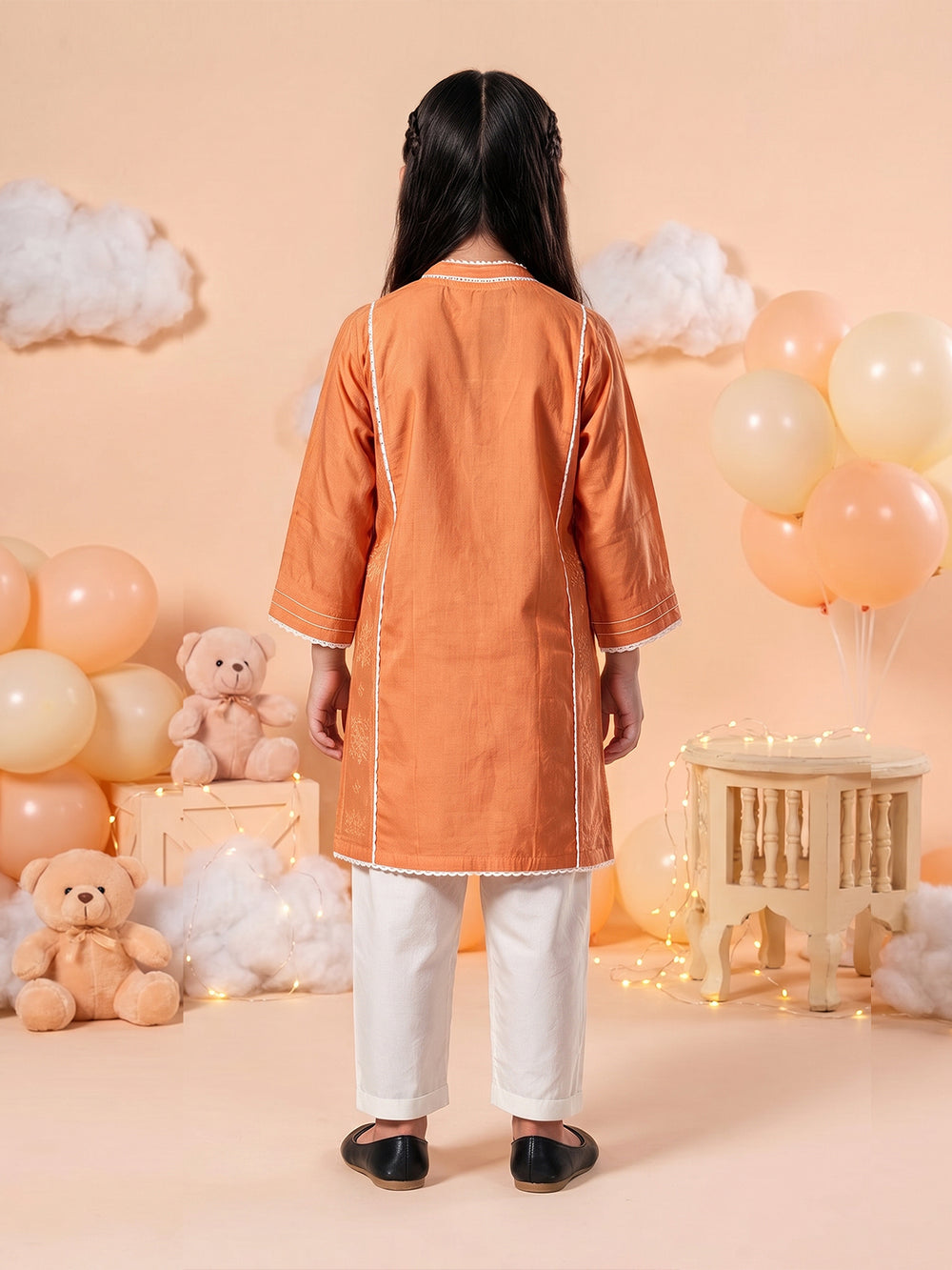 2Pc Dyed Pret Shirt Trouser Cotton Silk Orange - OG2PG-25035
