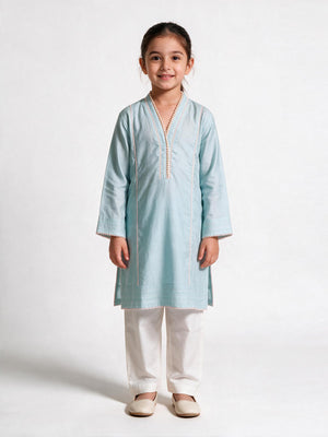 2Pc Dyed Pret Shirt Trouser Cotton Silk Ferozi - OG2PG-25035