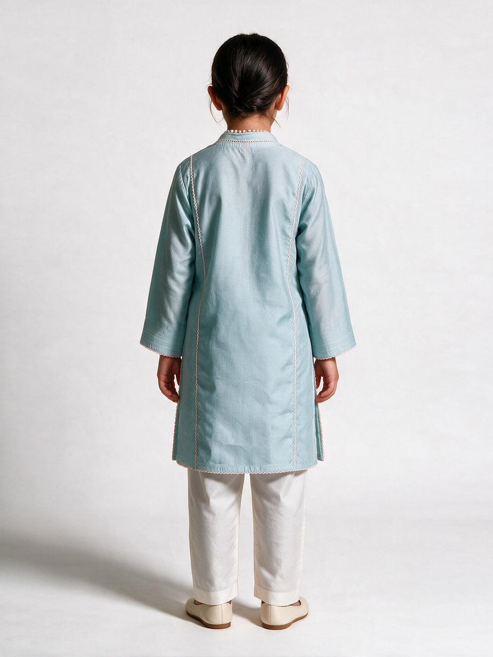 2Pc Dyed Pret Shirt Trouser Cotton Silk Ferozi - OG2PG-25035