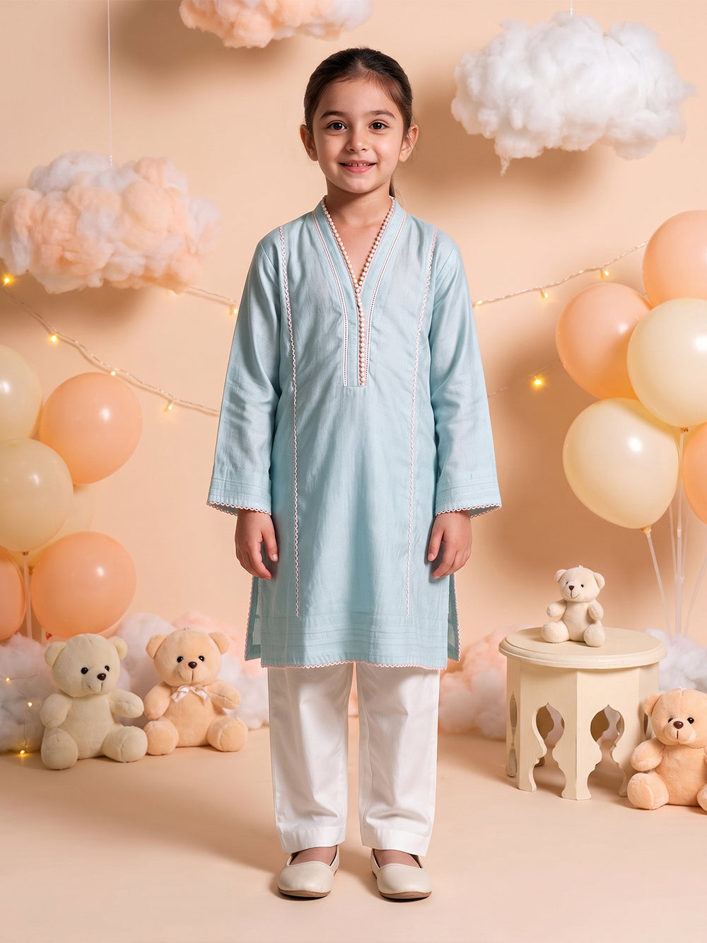 2Pc Dyed Pret Shirt Trouser Cotton Silk Ferozi - OG2PG-25035