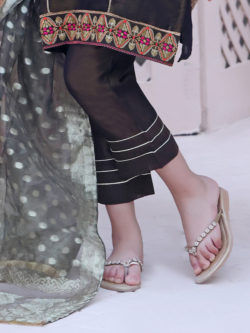 Girls' Dark Brown Masoori Trouser - OGSP-2209007-A