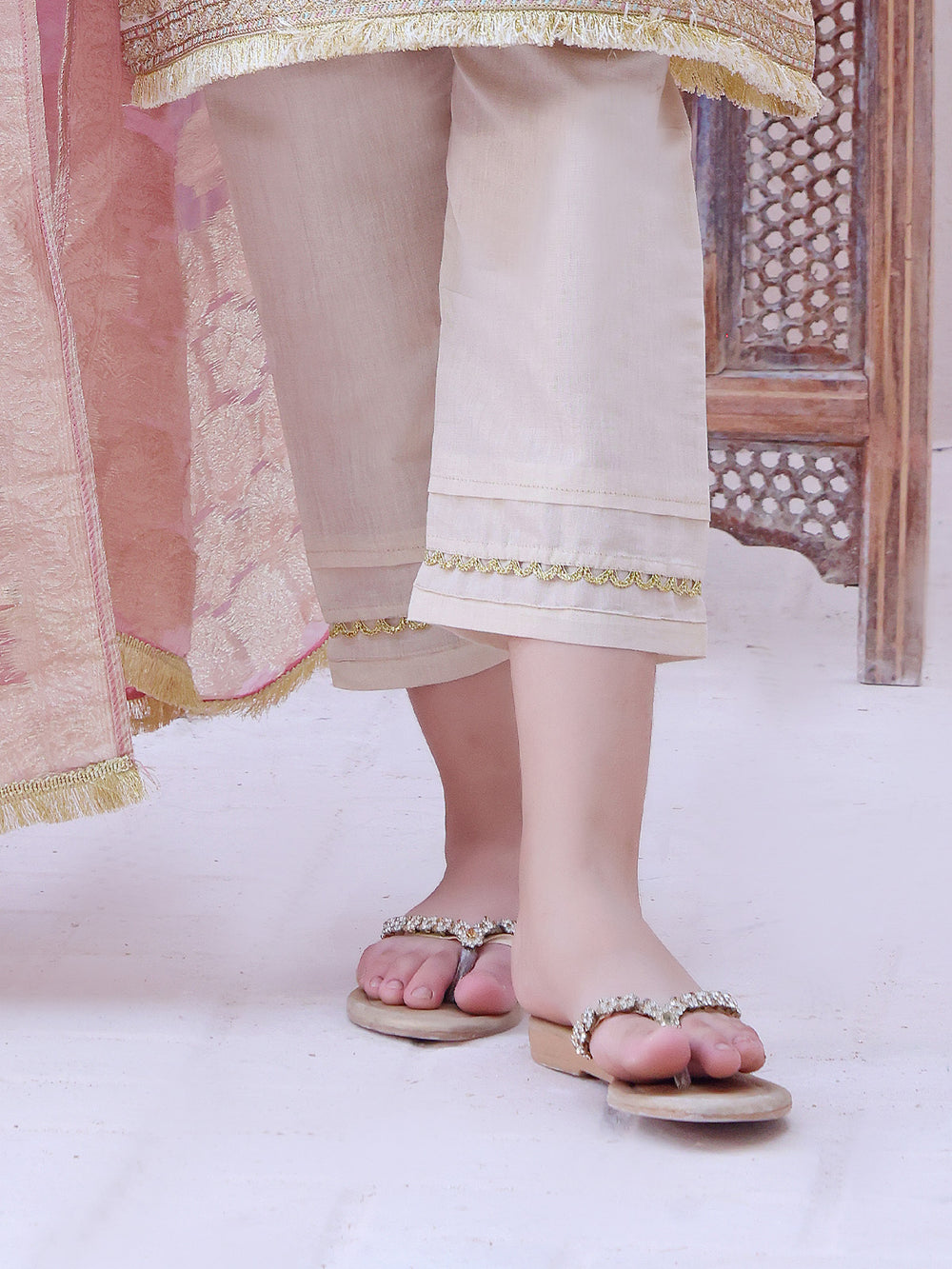 Girls' Beige Masoori Trouser - OGSP-2209012-A