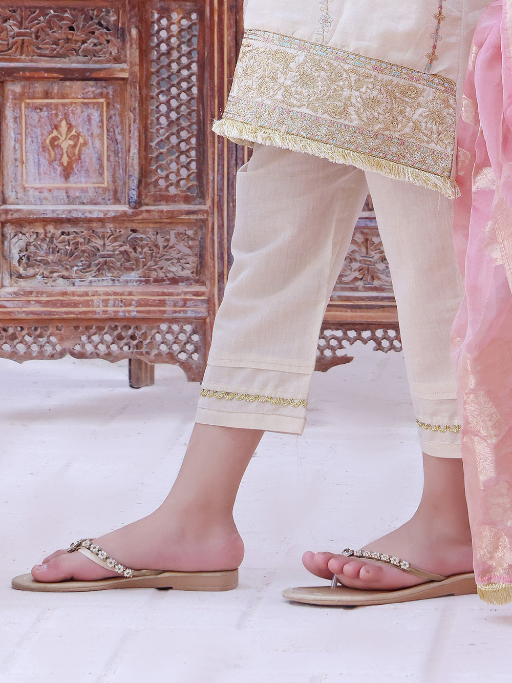 Girls' Beige Masoori Trouser - OGSP-2209012-A