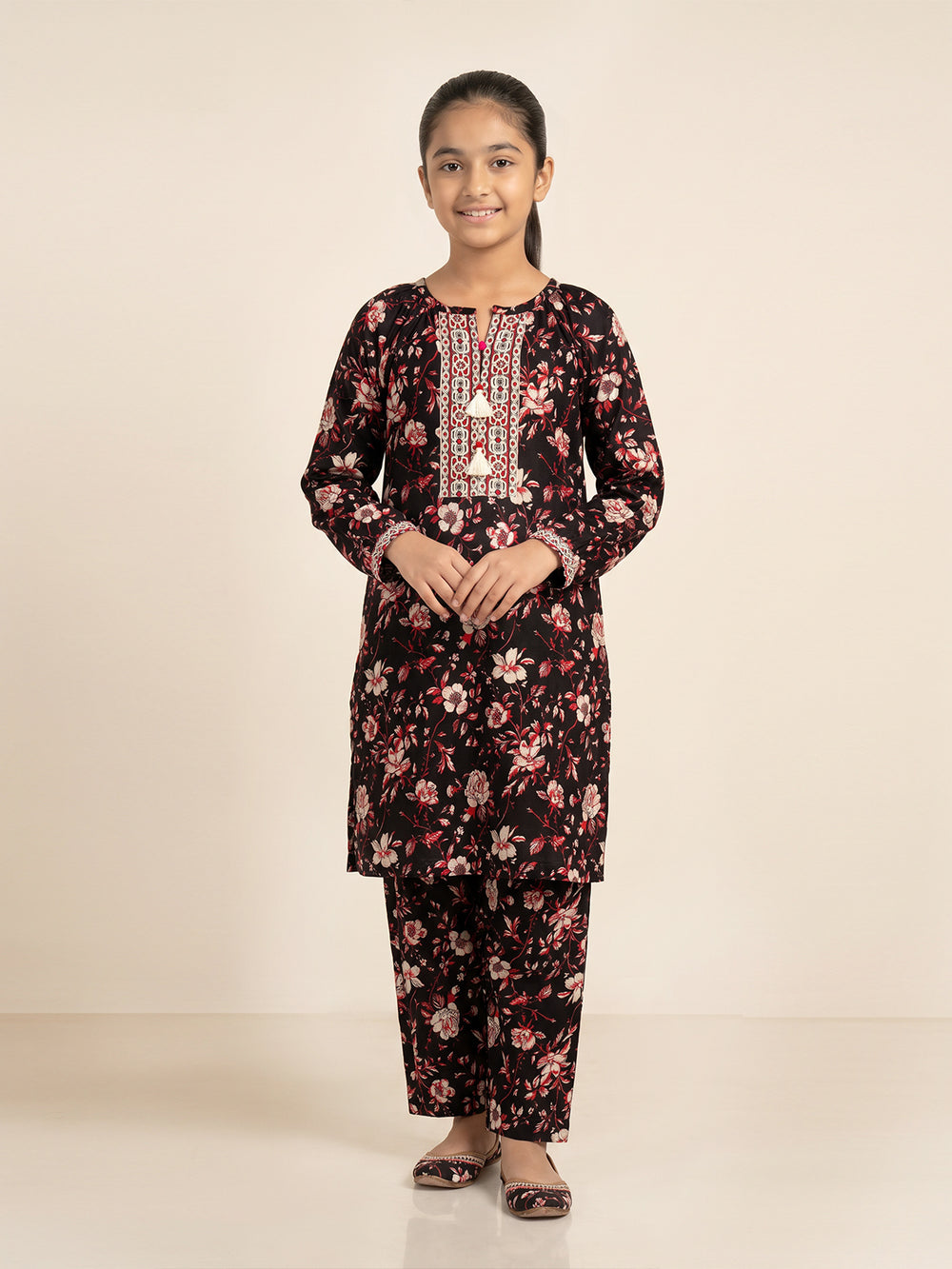 2Pc Printed Pret Shirt & Trouser Lawn Red & Black - OG2P-2506015-1
