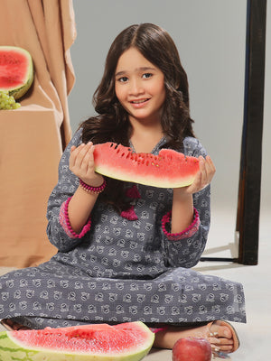 2Pc Printed Pret Shirt Trouser Dobby Navy Blue - OG2P-2410025