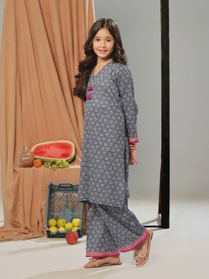 2Pc Printed Pret Shirt Trouser Dobby Navy Blue - OG2P-2410025