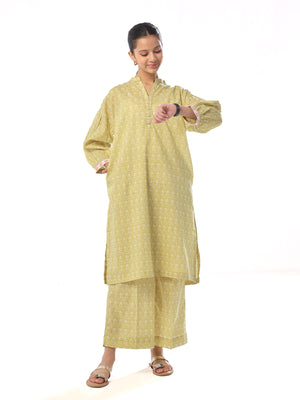 2Pc Printed Pret Shirt Trouser Cambric Mehandi - OG2P-2410027-1