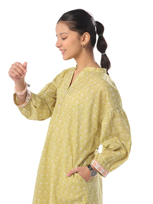 2Pc Printed Pret Shirt Trouser Cambric Mehandi - OG2P-2410027-1