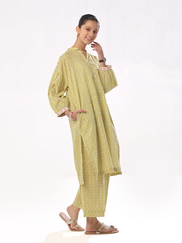 2Pc Printed Pret Shirt Trouser Cambric Mehandi - OG2P-2410027-1