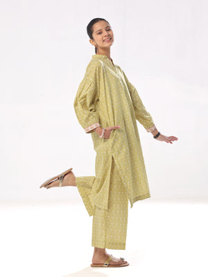 2Pc Printed Pret Shirt Trouser Cambric Mehandi - OG2P-2410027-1