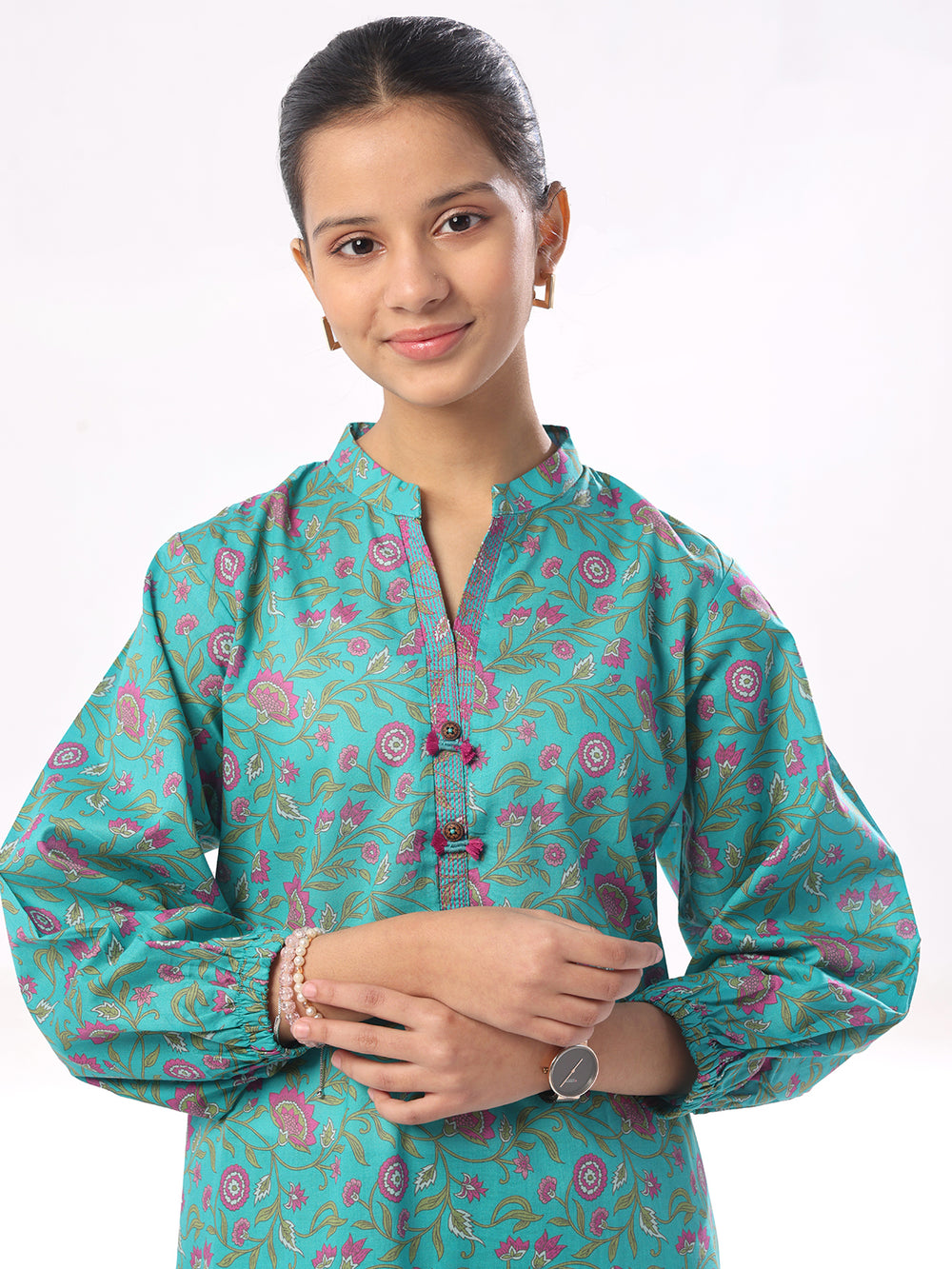 2Pc Printed Pret Shirt Trouser Dobby Green - OG2P-2410028