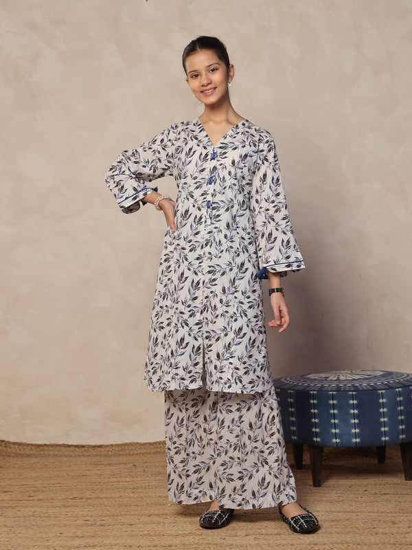 2Pc Printed Pret Shirt Trouser Lawn White & Black - OG2P-2412052