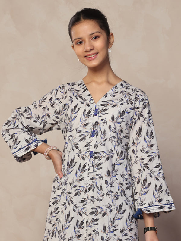 2Pc Printed Pret Shirt Trouser Lawn White & Black - OG2P-2412052