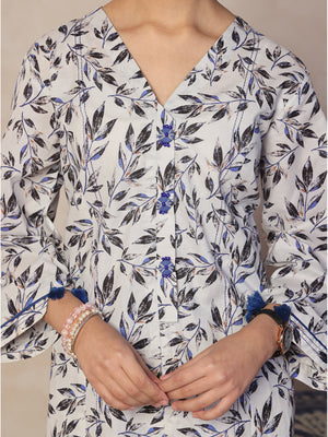 2Pc Printed Pret Shirt Trouser Lawn White & Black - OG2P-2412052